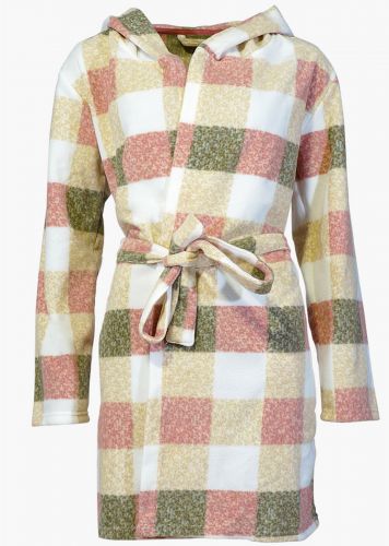 Γυναικεία ρόμπα Vienetta fleece τσέπες ενσωματωμένη κουκούλα all print καρό